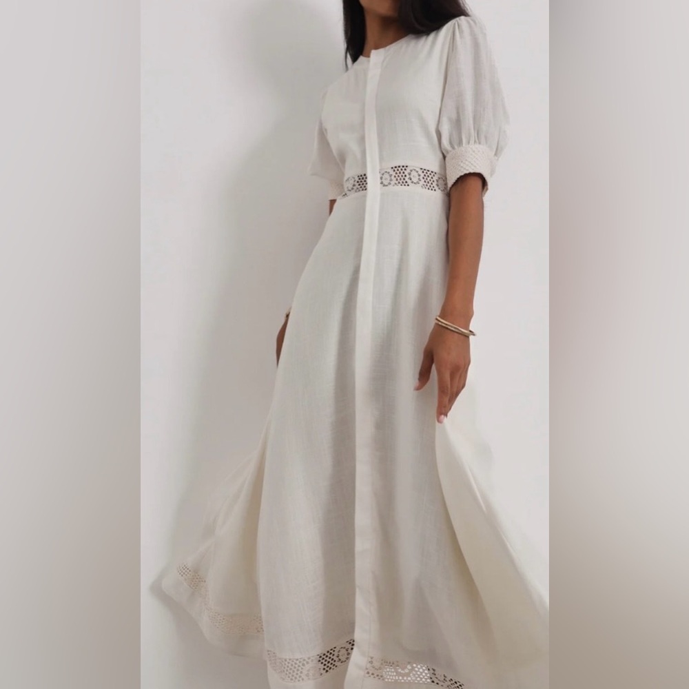 Vita Grace Anice Cotton Lace Trim Day Dress- ivory; NEVER WORN, TAGS ATTAHED